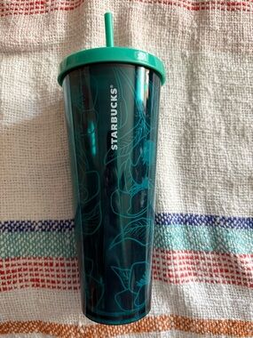 Starbucks Teal Floral Reusable Tumbler with Straw